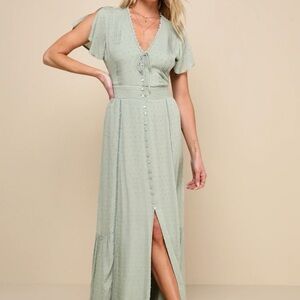 Lulu's Sage Green Maxi Dress with Front Buttons
